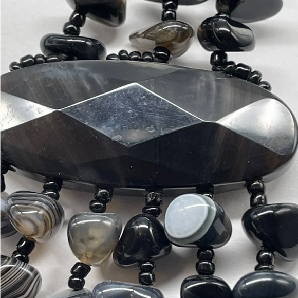 Stunning Vintage Black Banded Agate Massive Multi Strand Statement Necklace - Picture 4 of 9